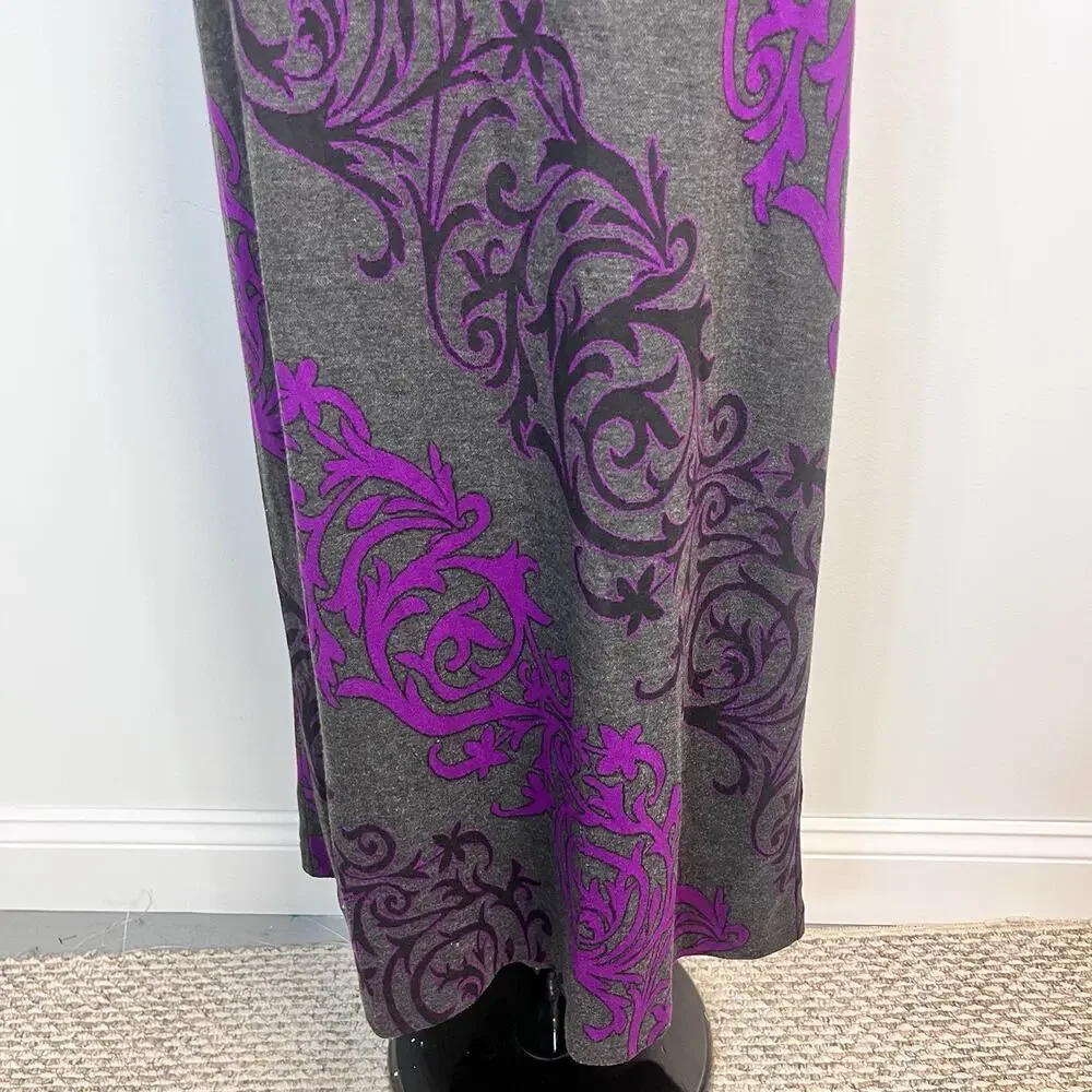 ECI New York Skirt size Small Purple Gray Floral Long Maxi A Line Stretch Modest - Picture 5 of 9